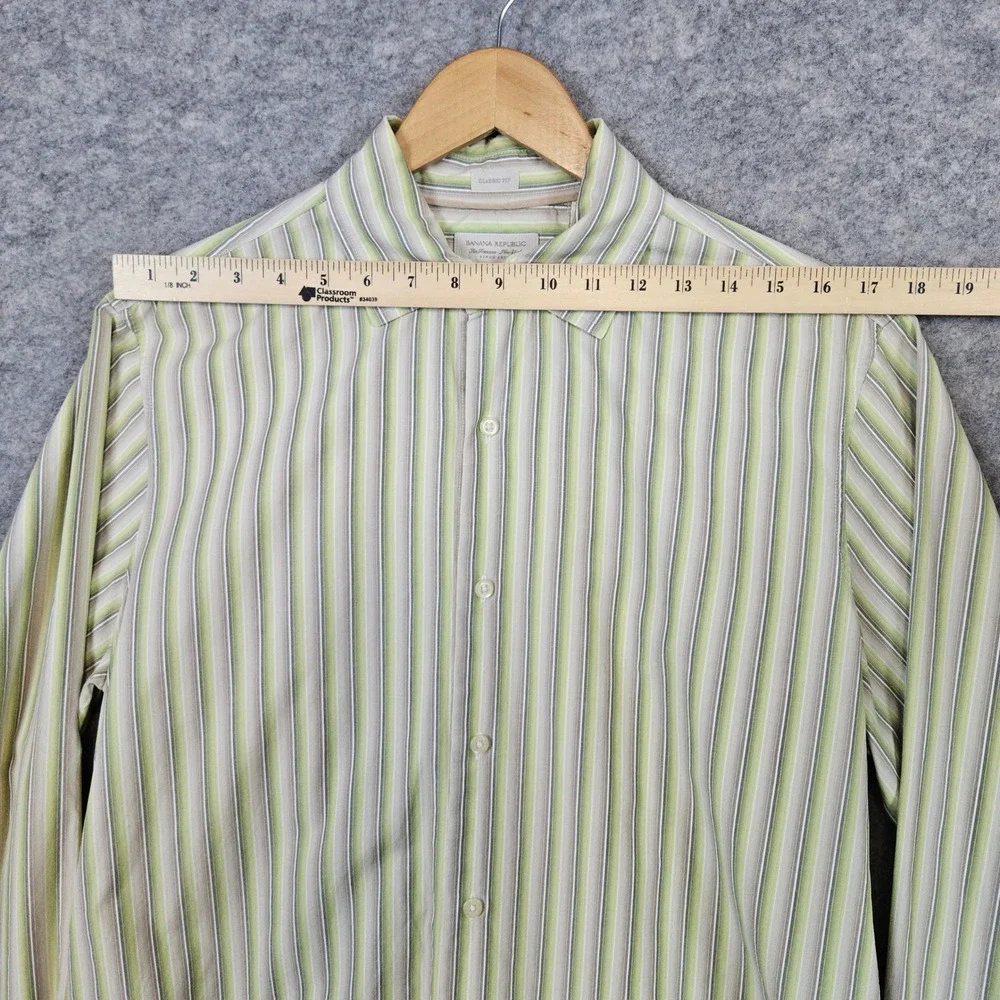 Banana Republic‎ Men's Green/Beige Striped Dress Shirt Size L Classic Fit Preppy